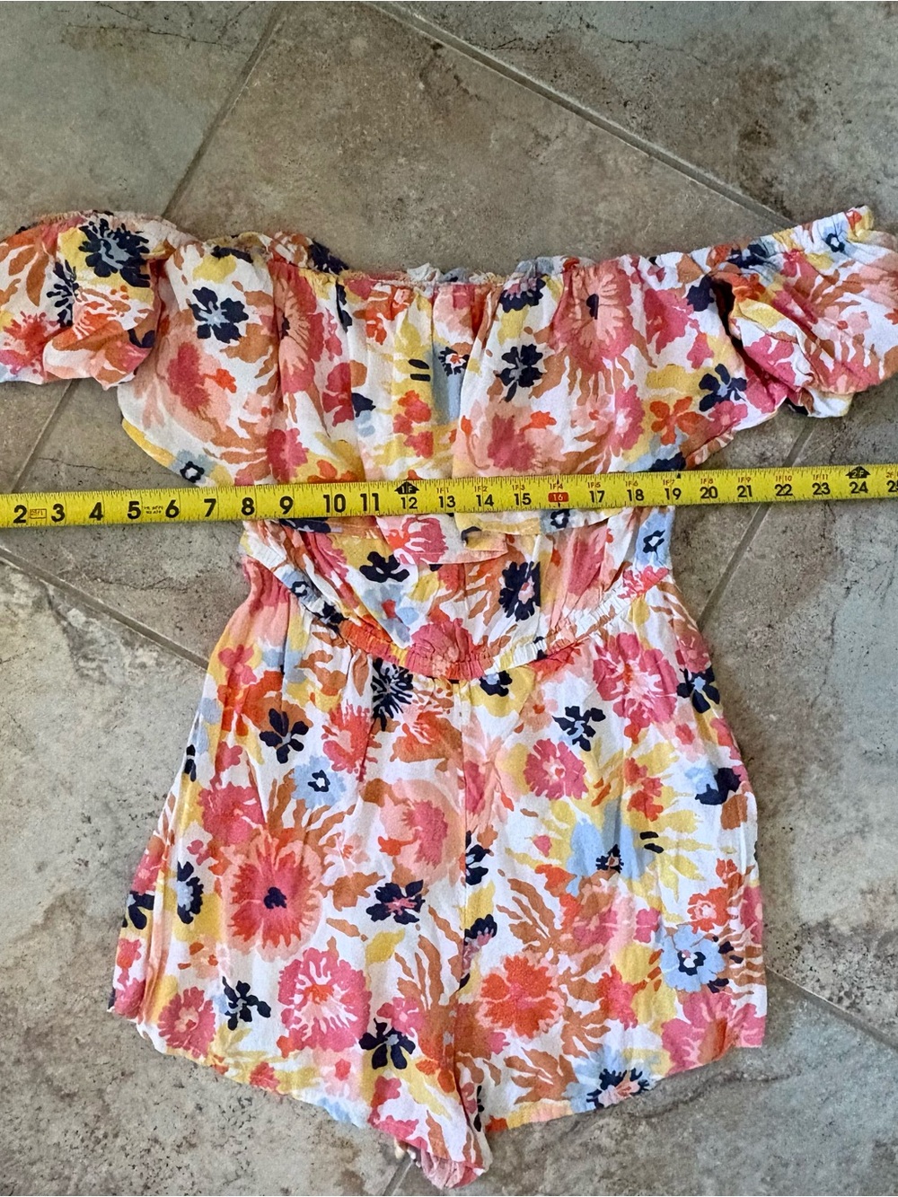 Roxy Another Day Printed Romper Off Shoulder Floral Medium Boho Pink Tropical - Picture 8 of 9